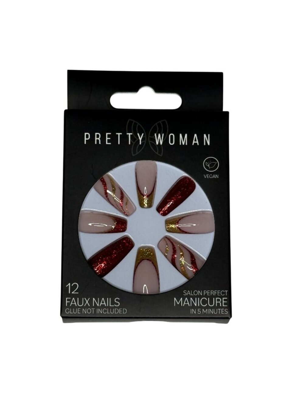 Pretty Woman Press On Nails Nude Red Glitter Almond New